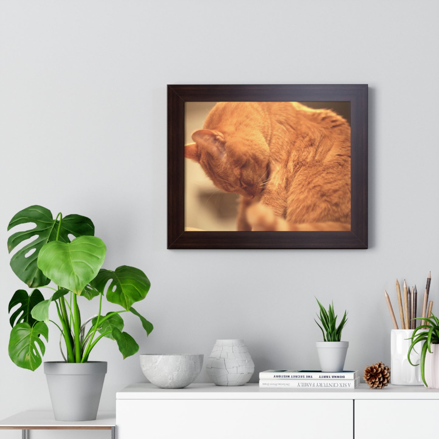 Rory Cleaning Himself - Framed Horizontal Poster