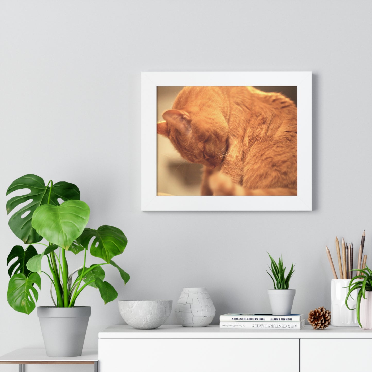 Rory Cleaning Himself - Framed Horizontal Poster