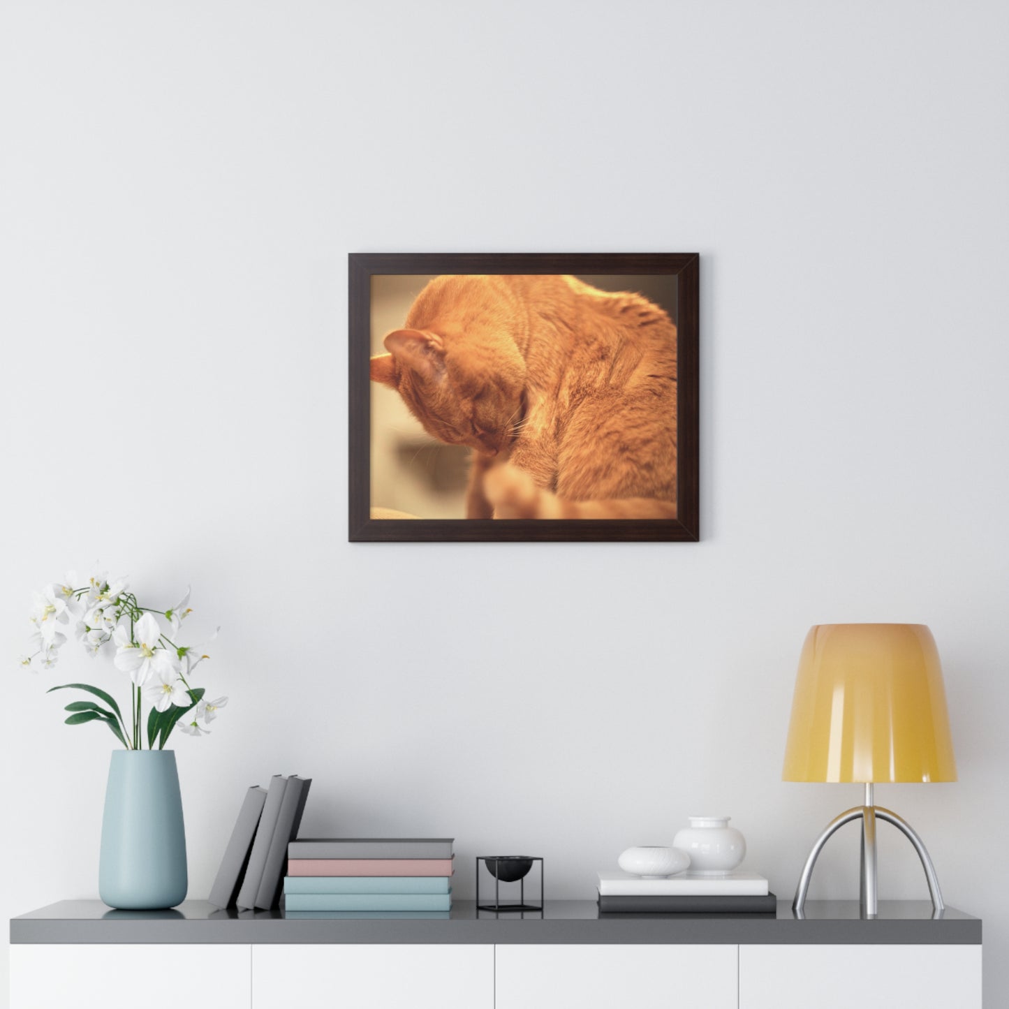 Rory Cleaning Himself - Framed Horizontal Poster