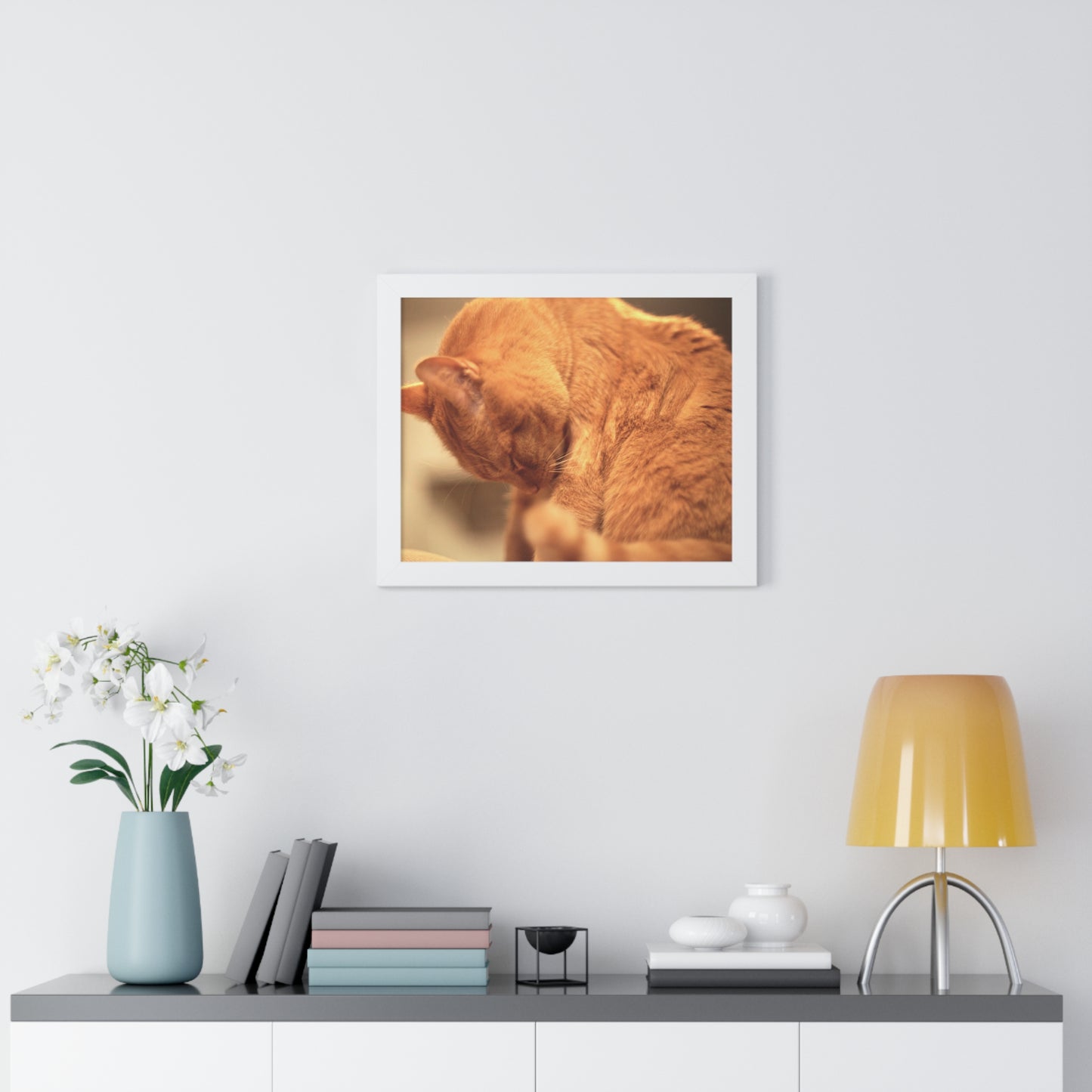 Rory Cleaning Himself - Framed Horizontal Poster