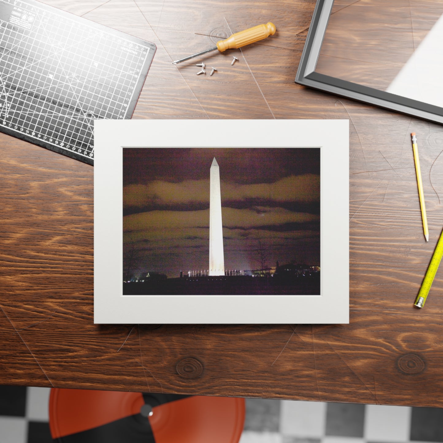 Washington Monument at Night - Fine Art Prints (Passepartout Paper Frame)