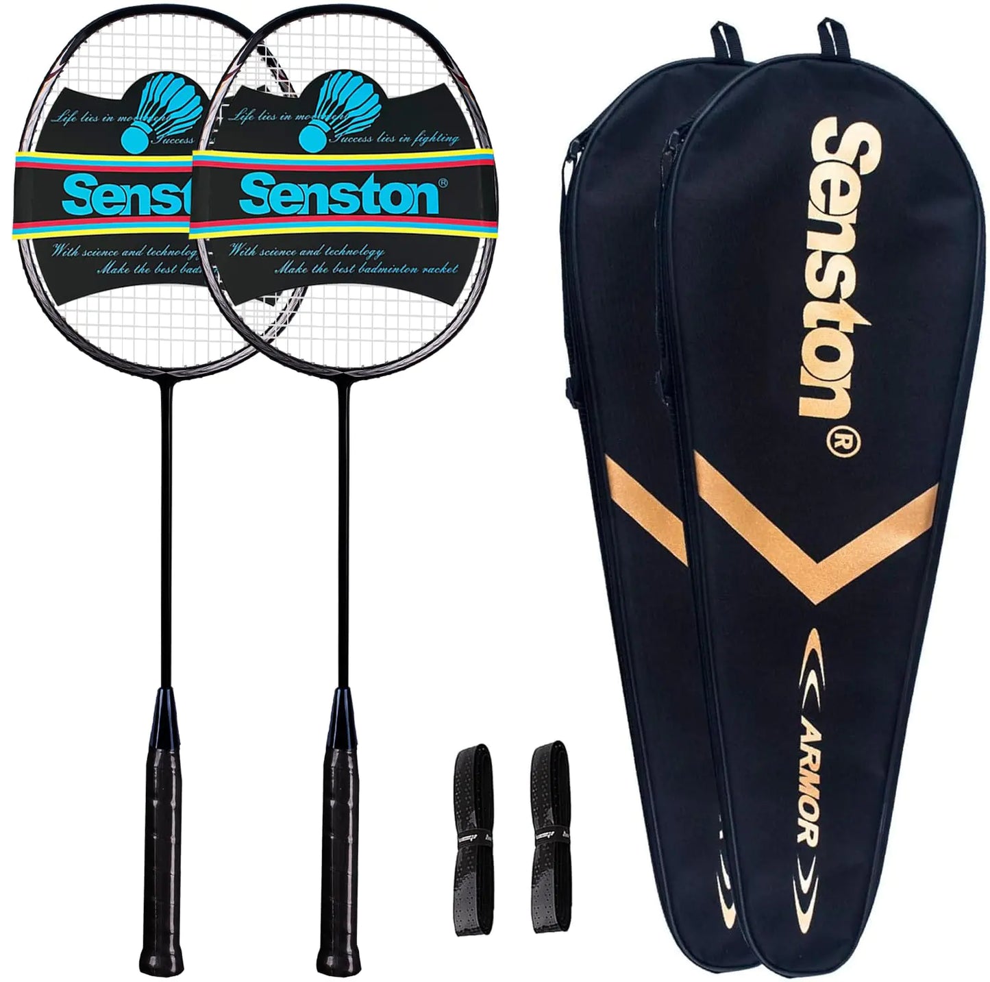 Senston N80 Professional Badminton Racquet Full Carbon-Fiber Badminton Rackets Set with Grip Black + Black