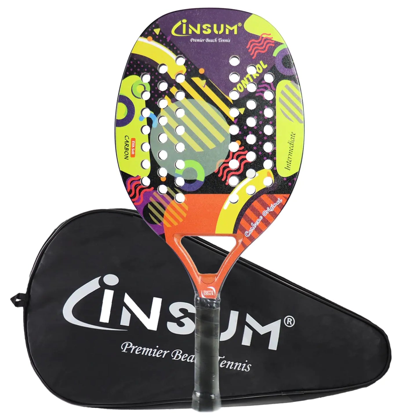 Beach Tennis Racket - Carbon Fiber Beach Tennis Paddle with Sand Grit Surface - Soft EVA Racquet - Lightweight Beach Tennis Equipment