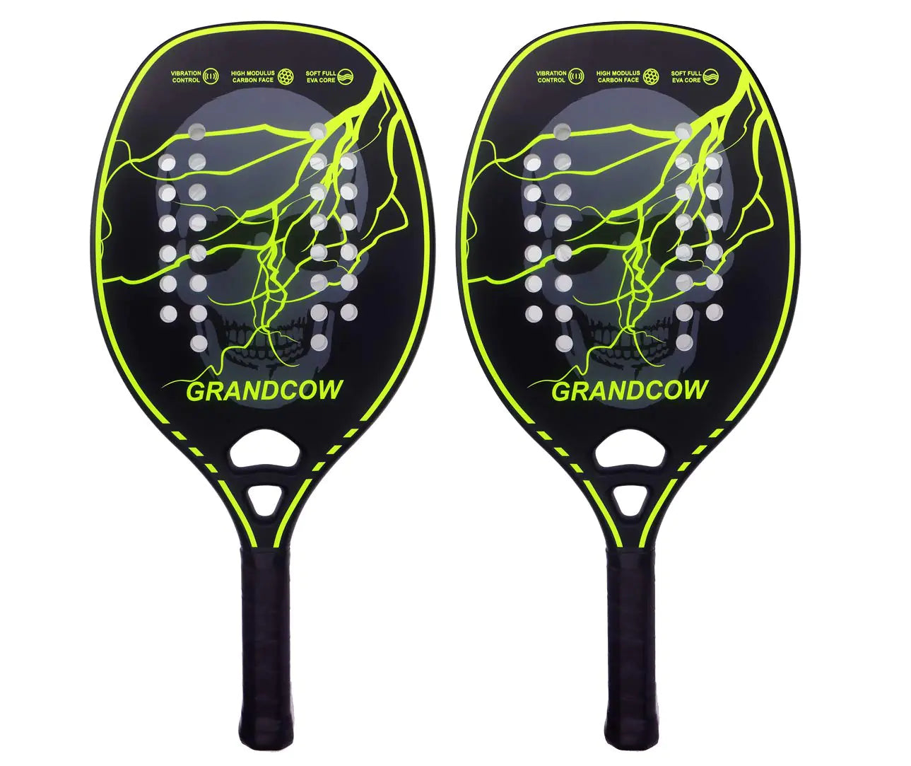 Beach Tennis Paddle Racket Racquet Carbon Frame with Soft EVA core New Model (2PCS Green-L)