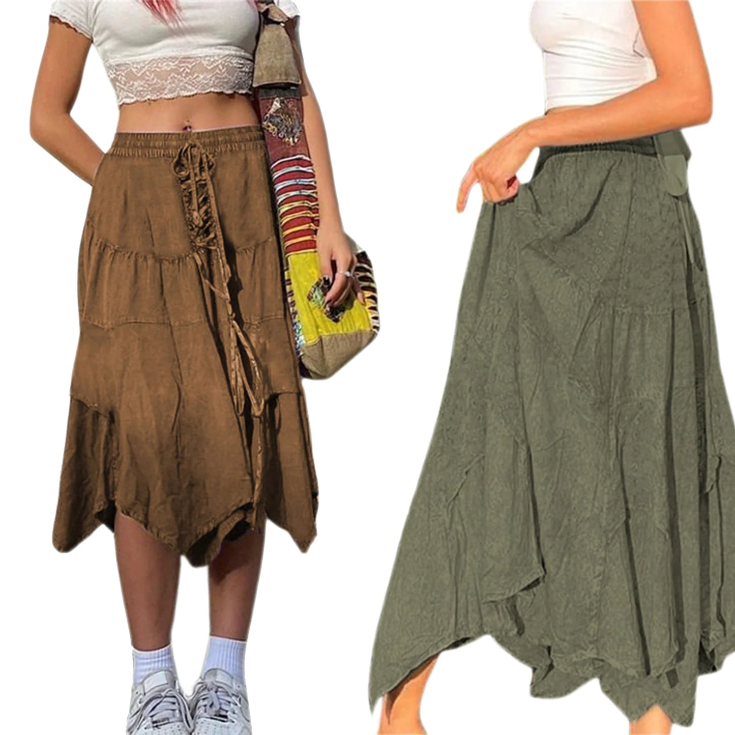 Washed Cotton Pleated Skirt