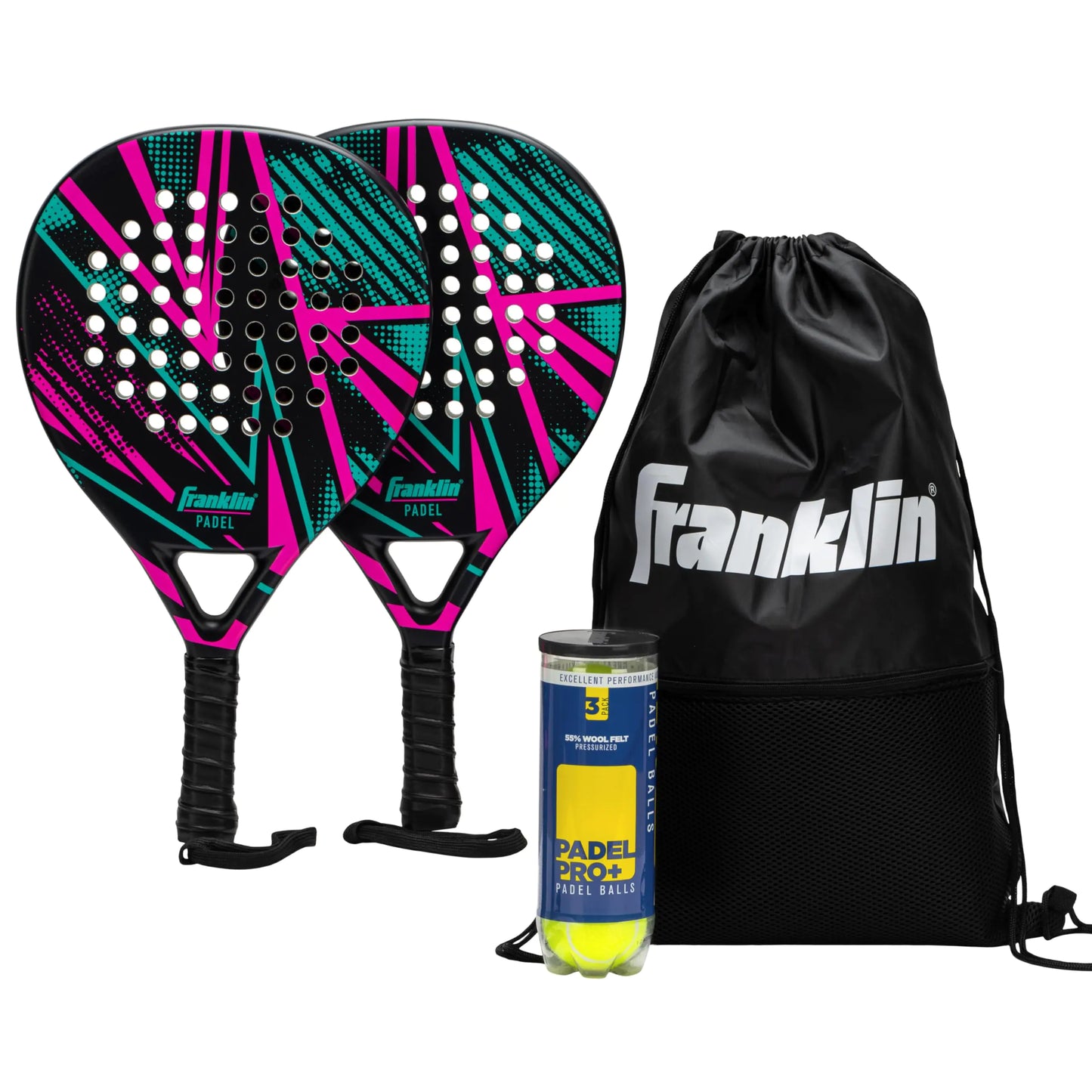 Franklin Sports - Axel Padel Set - 2 Fiberglass Padel Rackets with Foam Core Padel Balls & Carrying Case