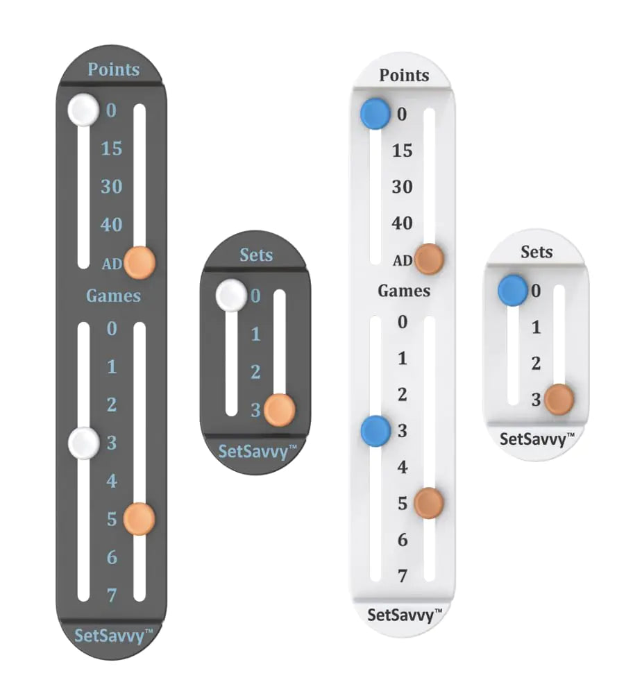 Tennis Score Keeper for Racket and Paddle Tennis Score Counter Easy-to-Mount Point Tracker for Recording Points Games and Sets Featherweight Score Keeping Device 2g (Black and White Two Pack)