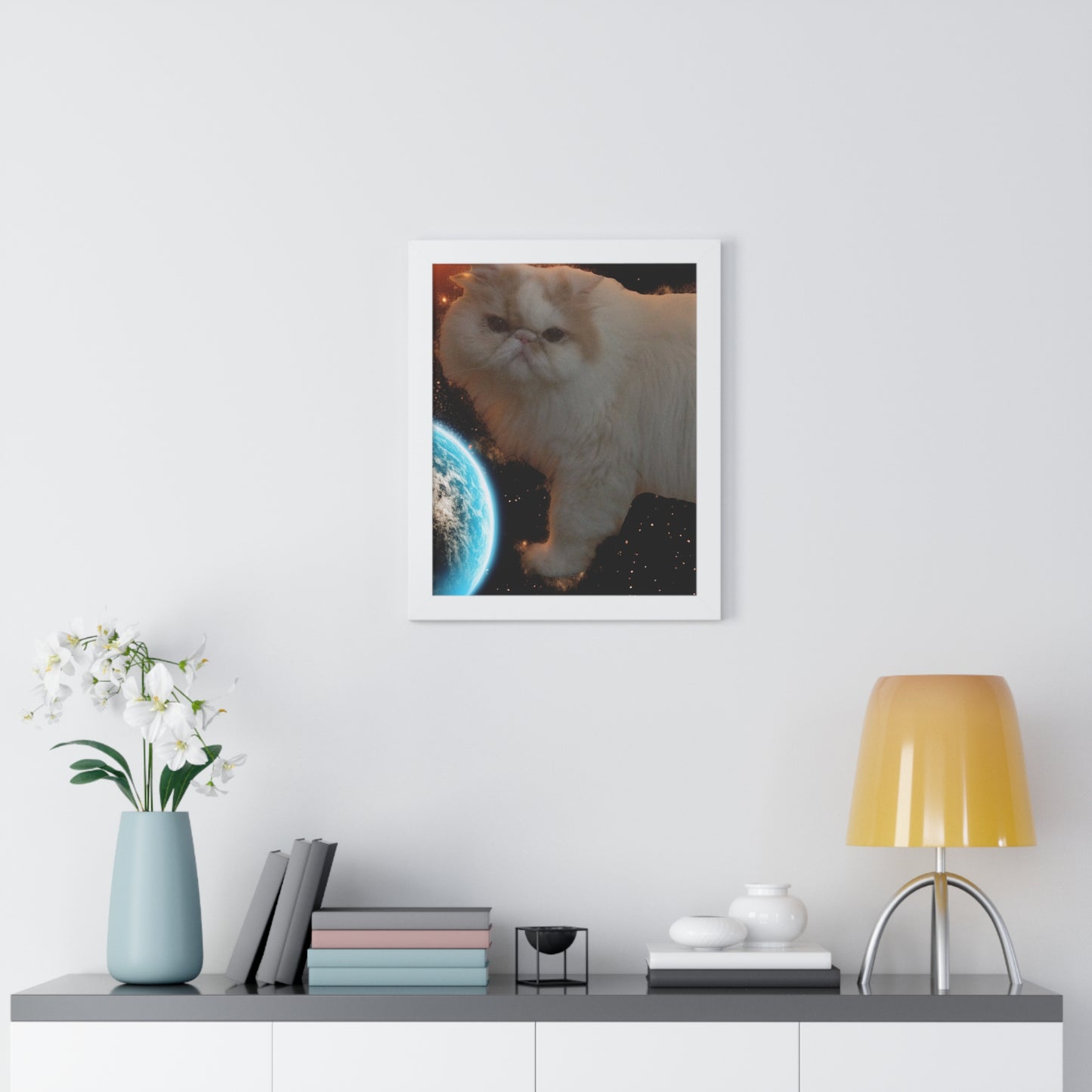 Bug a Boo Orbiting Earth - Framed Vertical Poster