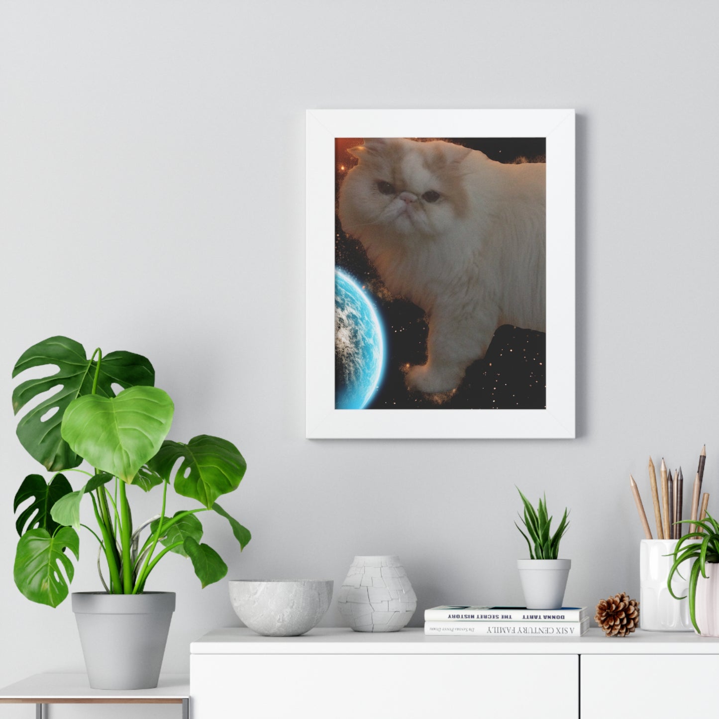 Bug a Boo Orbiting Earth - Framed Vertical Poster