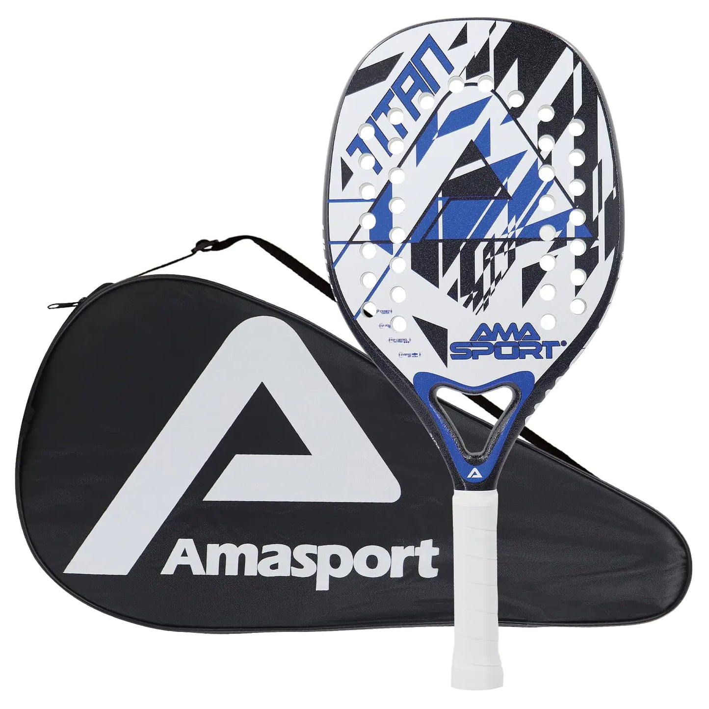 AMA SPORT Beach Tennis Racket Carbon Fiber with EVA Foam Core Texture Beach Tennis Paddle Raquete with Carry Bag (Blue)