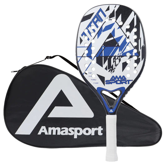AMA SPORT Beach Tennis Racket Carbon Fiber with EVA Foam Core Texture Beach Tennis Paddle Raquete with Carry Bag (Blue)